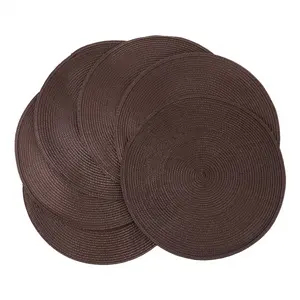 15-Inch Round Braided Placemats Set of 6, Woven Washable Non-Slip Home Accessory for Indoor Dinner Tables (Brown)