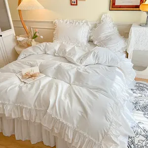 3-Piece / Lace Trim Bedding Set, Includes 1duvet Cover & 2 Pillowcases, Korean Style, Single/twin/double/queen Sizes