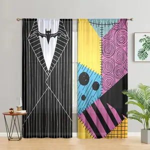 1 set of 2, Halloween nightmare themed curtains, semi transparent polyester fiber, pole pocket style, suitable for living room, bedroom, study, kitchen and home decoration curtains, anti privacy, easy to clean.