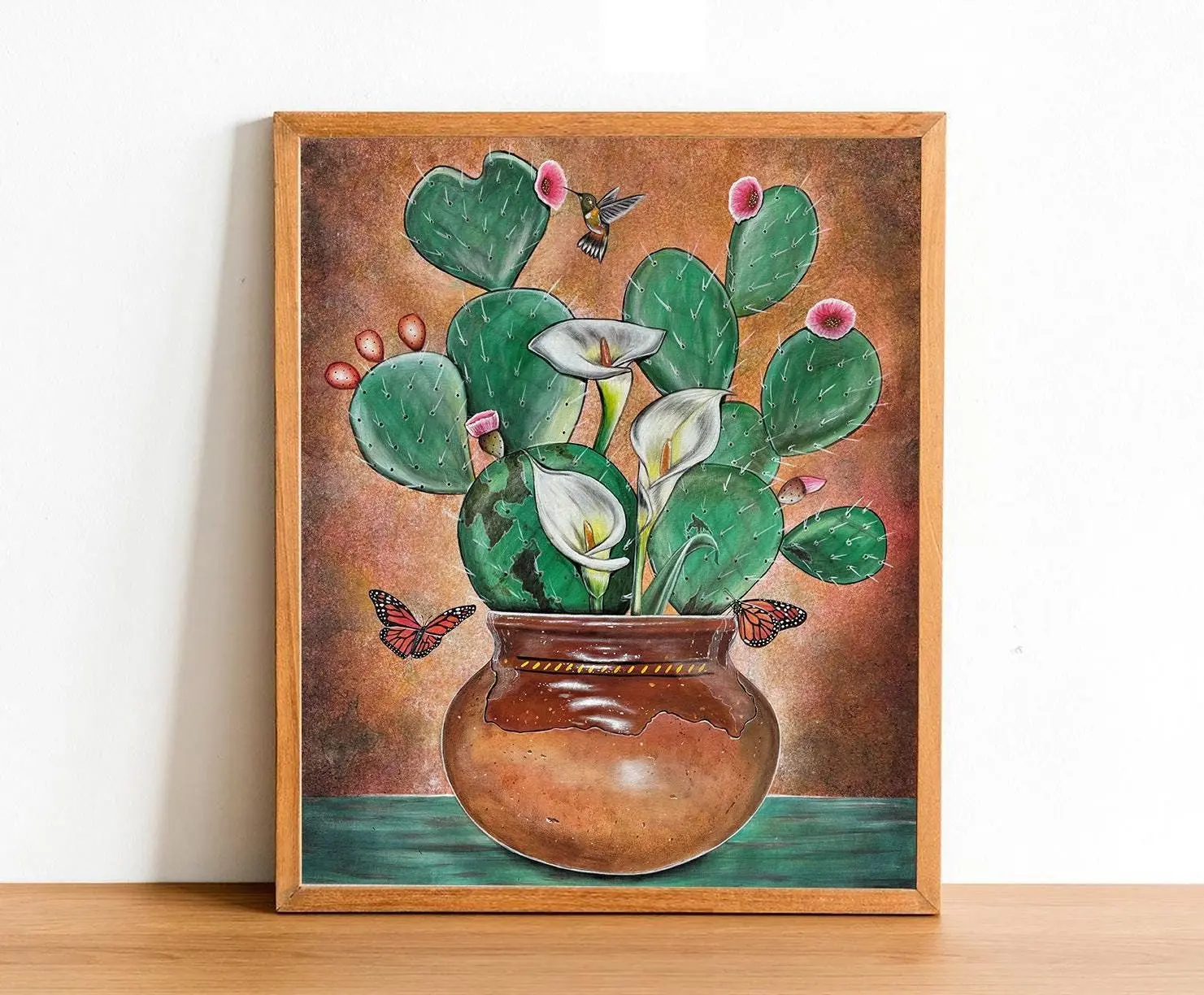Alcatraces Y Nopal Art Poster Unframed , Mexican wall art, Mexican art, latin art, Mexican kitchen decor, mexican decor, mexican gifts, Calla Lily art