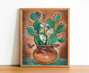 Alcatraces Y Nopal Art Poster Unframed , Mexican wall art, Mexican art, latin art, Mexican kitchen decor, mexican decor, mexican gifts, Calla Lily art