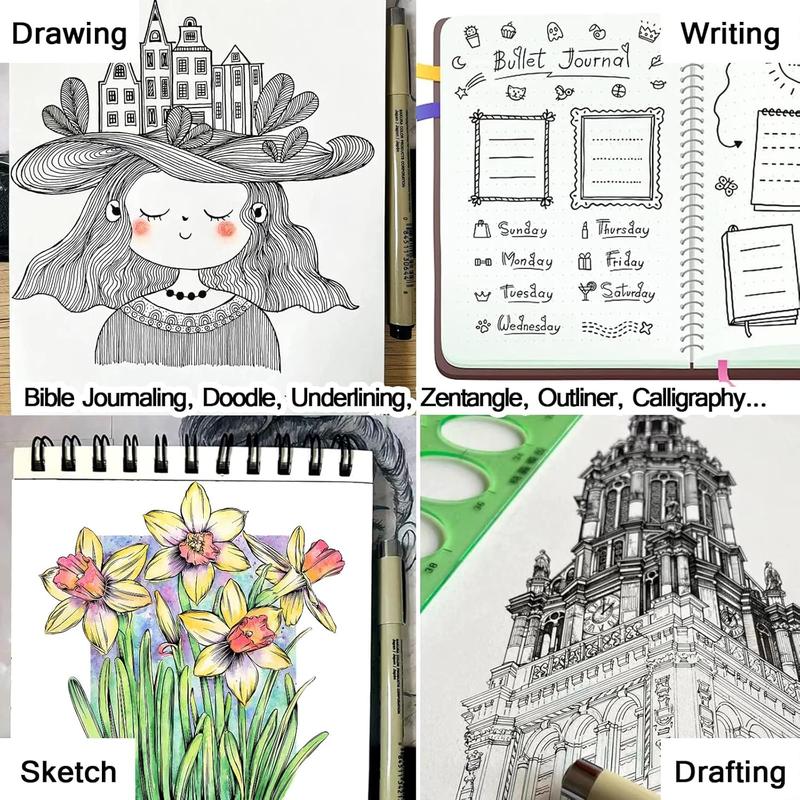 Drawing Pens  Fineliner Art Pens: 12 Black Fine Line Markers Art Supplies Adults Artist Sketch  Archival Ink Watercolor Inking Fine Liner Manga Sketching Zentangle Stuff Micron Pen Set