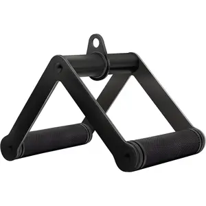 Double D Row Handle Cable Attachment for Weight Workout, Steel with Non-Slip Rubber Grip (Black) Howffite