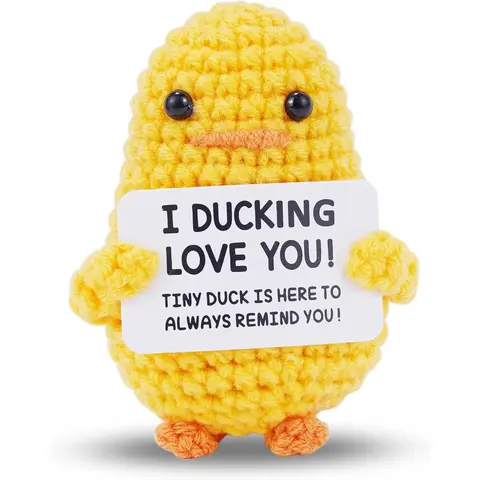 Handmade Crochet Cute Duck Stuffed Figurine - Amigurumi Animal Design, Super Soft Fluffy Yarn Huggable Collectible, Kawaii Stuffed Animal Home Decor Statue, Unique Emotional Gift for Boyfriend, Desk Cheer Reminder