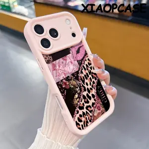 Leopard-print red lips Pattern Design Soft silicone Case for iPhone 17 Pro Max Air 16 15 14 Plus 13 12 11 Straight Edge Drop-Resistant All-inclusive lens Rugged Durable Cover Shell Gift