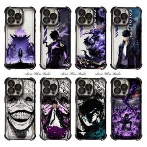 Anime Sung Jin-Woo Shadow Monarch Aesthetic Solo Leveling Phone Cases For iPhone 17 Promax Air 16 15 14 Pro Max Plus 13 12 11 Black Transparent Electroplate TPU Shockproof Protective Cover Gifts For Birthday Valentine Christmas Halloween