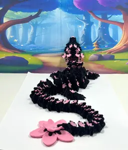 CinderWing3D 24" Articulated Dragon 3D Printed Black & Pink Cherry Blossom Executive Desk Toy Fidget ADHD Stress Relief Ornament Decoration Magical High-Quality Materials Unique Craftsmanship