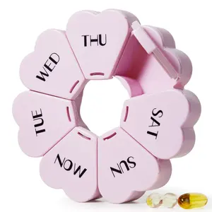 Large Weekly Pill Organizer, Cute 7 Day Pill Box, Purple Pink Daily Vitamin Organizer for Fish Oil/Medicine/Supplements