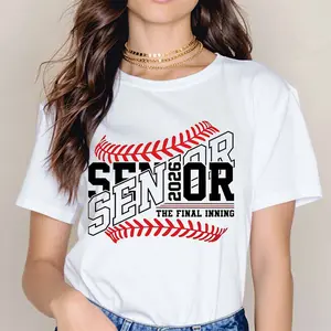 Baseball Stitch Senior 2026 The Final Inning Print T Shirt Black Short Sleeve Casual Sporty Style For Everyday Wear And Active Lifestyle