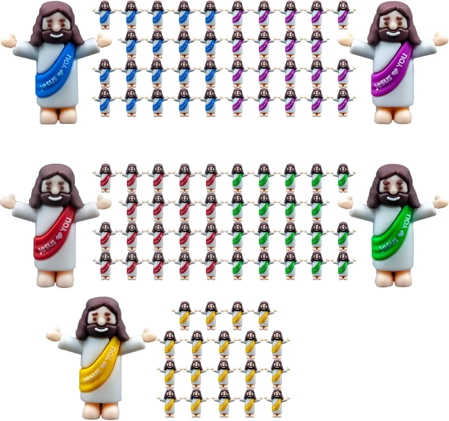 100-Piece Little Jesus Figurine Bulk Pack, 1.2x1.4in Vibrant Multicolor Painted Rubber Ornaments, Religious Supplies, Home Decor Statues & Bobbleheads, Christmas Gift