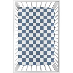 Sweet Jojo Designs Baby Fitted Mini Crib Sheet (Blue Gingham Checkered Plaid) for Boys, Newborn/Infant Nursery, Play Yards, Portable Cribs (Vintage, Classic Checkerboard, Geometric, Minimalist, Retro)