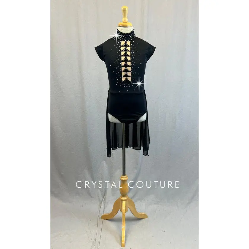 *Brand New* Black Leotard with Velvet Cutouts and Back Skirt - Rhinestones