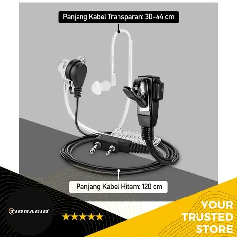 TIDRADIO Air Tube Headset Clear Acoustic Coil Earbud for Walkie Talkies and Two-Way Radios, Behind-the-Ear Air Tube Earpiece with In-Line Mic and PTT Compatible with Radio Speaker Mic Jacks