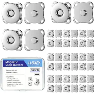 30 Sets Magnetic Snap Buttons, 0.55 Inch 14mm Strong Fasteners for Purses, Bags, Clothing, Sewing DIY Crafts, Zinc Alloy Invisible Clasps (Silver)