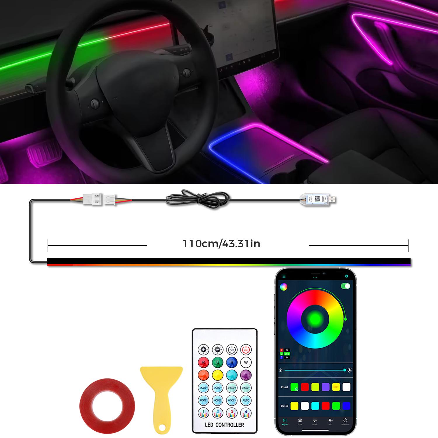 Car RGB LED Strip Lights – APP Control Music Sync Interior Lights with Remote, Various Colors DIY Ambient Lighting for Cars Trucks SUV Car RGB LED Strip Lights – APP Control Music Sync Interior Lights with Remote, Various Colors DIY Ambient Lighting for Cars Trucks SUV
