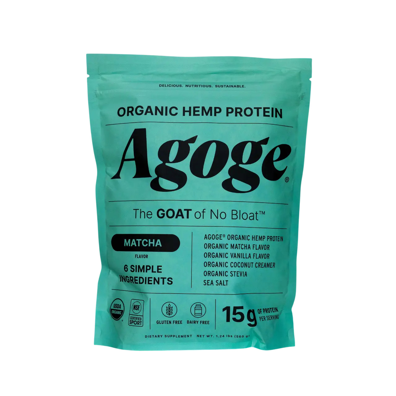 Agoge Organic Hemp Protein Powder - Matcha, Dietary Fitness Supplement for Meal Replacement & Protein Drinks, Sugar Free, High Protein