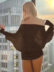 Women's Four-Season Off-Shoulder Long-Sleeve Sheer Dress Trendy Casual Simple Retro Natural Versatile Everyday Work Outdoor Slim Fit Strapless Bodycon Sexy Party