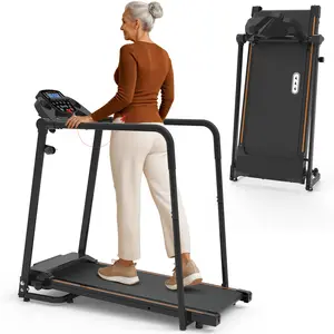 Walking Treadmill with Long Handrails - Treadmill for Seniors 300 lbs Capacity - Recovery Treadmill for Elderly with Cup Holder