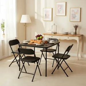 Homy Casa Nola Set of 4 Black Folding Chairs – Portable Metal Chairs for Dining, Office, Events, Campain, Extra Seating – Black Friday Gift Idea, Space-Saving, Easy Storage