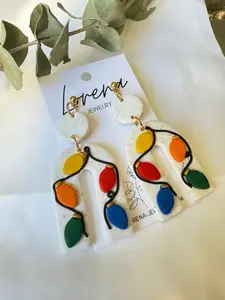 Lorena Jewelry Christmas Lights Earrings Gold Plated Nickel Free Lightweight Polymer Clay Unique Handcrafted Finish