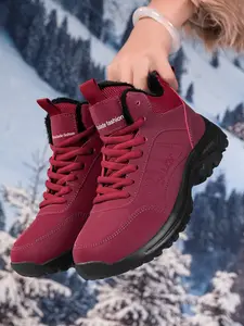 Women's High-Top Outdoor Snow Boots, Fashionable Lightweight Fleece Lined, Magic Strap Design, Casual Winter Shoes for Outdoor Sports Walking Shoes, Footwear