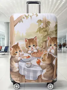 Cute Cat Pattern Travel Luggage Protector, Casual Dust-proof Travel Accessories, Elastic Luggage Cover for Travel, Travel Organizer