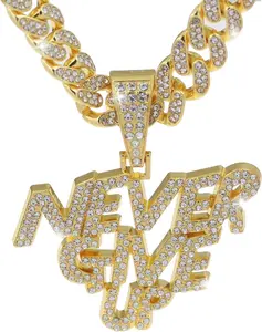Miami Cuban Link Chain with Pendant – Unisex Ice-Out Diamond Necklace, Hip-Hop Style Bling Jewelry for Street Fashion