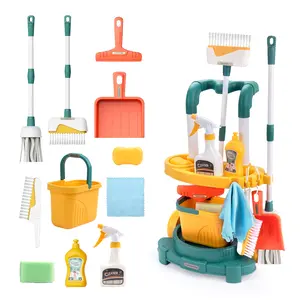 12-Piece Kids Cleaning Cart Set, Cleaning Playset, Realistic Broom Dustpan Mop Bucket, Parent-Child Interactive Play, Holiday Gift Idea