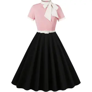 Women's 1950s Vintage Style Floral Cocktail Swing Dress - Short-Sleeve Retro A-Line Costume for Audrey Hepburn Rockabilly Prom, Tea Party 2026