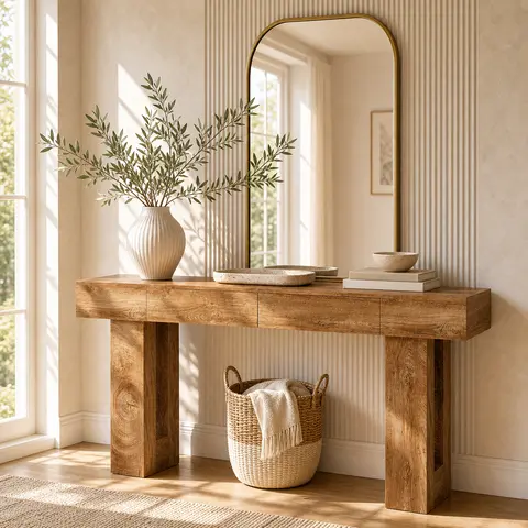 IRONCK 63-in Wide Acacia Wood Tabletop Console Table - 2 Drawers, Artisan-Inspired, Assembly Required, Modern Indoor Furniture for Living Room Home Decor, Entryway
