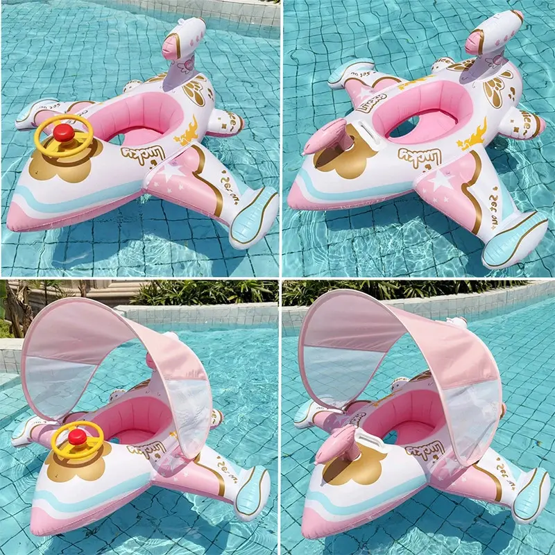Kids Inflatable Swim Ring, Baby Float Seat Boat with Steering Wheel, Cartoon Mermaid Underarm Float, Pool Float Lounge, Pool Chair Float, Swimming Pool Accessories for Water Sports