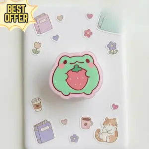 Strawberry Frog Magnetic Phone Grip – Cute Green Frog with Strawberry Magsafe Phone Stand, Magnetic Phone Holder for Teens & Animal Lovers mount Universal Car Adjustable