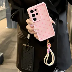 Heart Pattern Protective Case, Full Coverage Anti-Slip & Shockproof Case, Soft TPU Case, Dopamine Color, Korean Minimalist Style, TPU Material, Compatible with iPhone 17/16/15/14/13/12/11 Pro Max and Samsung S26/S25/S24 ULTRA, Couple Lanyard Phone Case
