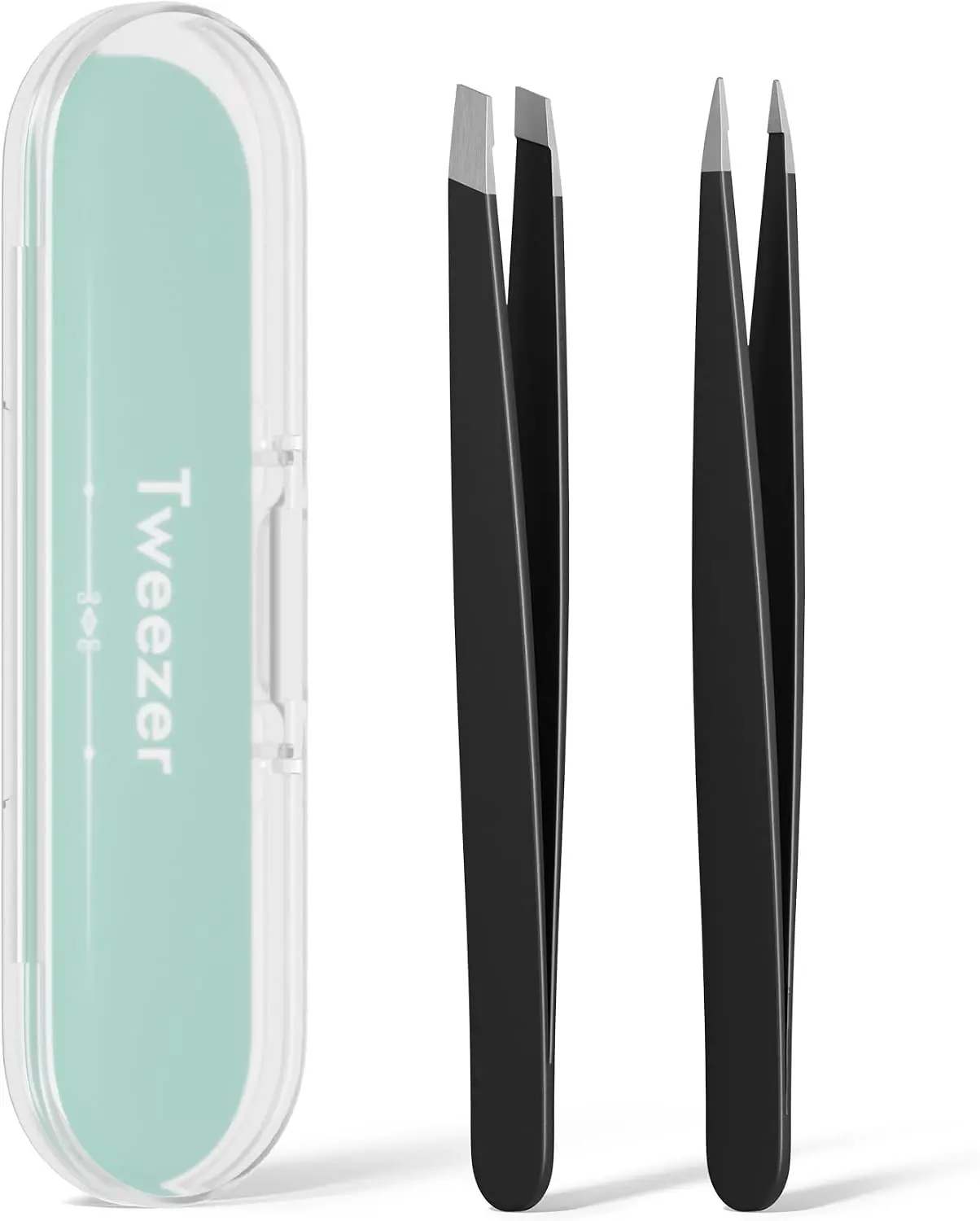 2 Pack Precision Eyebrow Tweezers Set, Slant & Pointed Tip Stainless Steel Tweezers for Women & Men, Facial Hair Grooming, Eyebrow Shaping & Fine Hair Removal with Storage Case