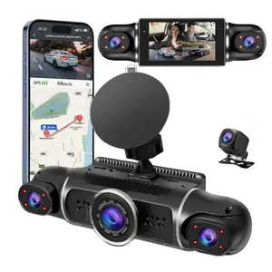 4-Channel Dash Cam with View Records Front, Rear, Left & Right 3" Screen | Built-in WiFi | Includes 32GB Card Supports Loop Recording Car Driving Recorder Touchscreen Dash Cam