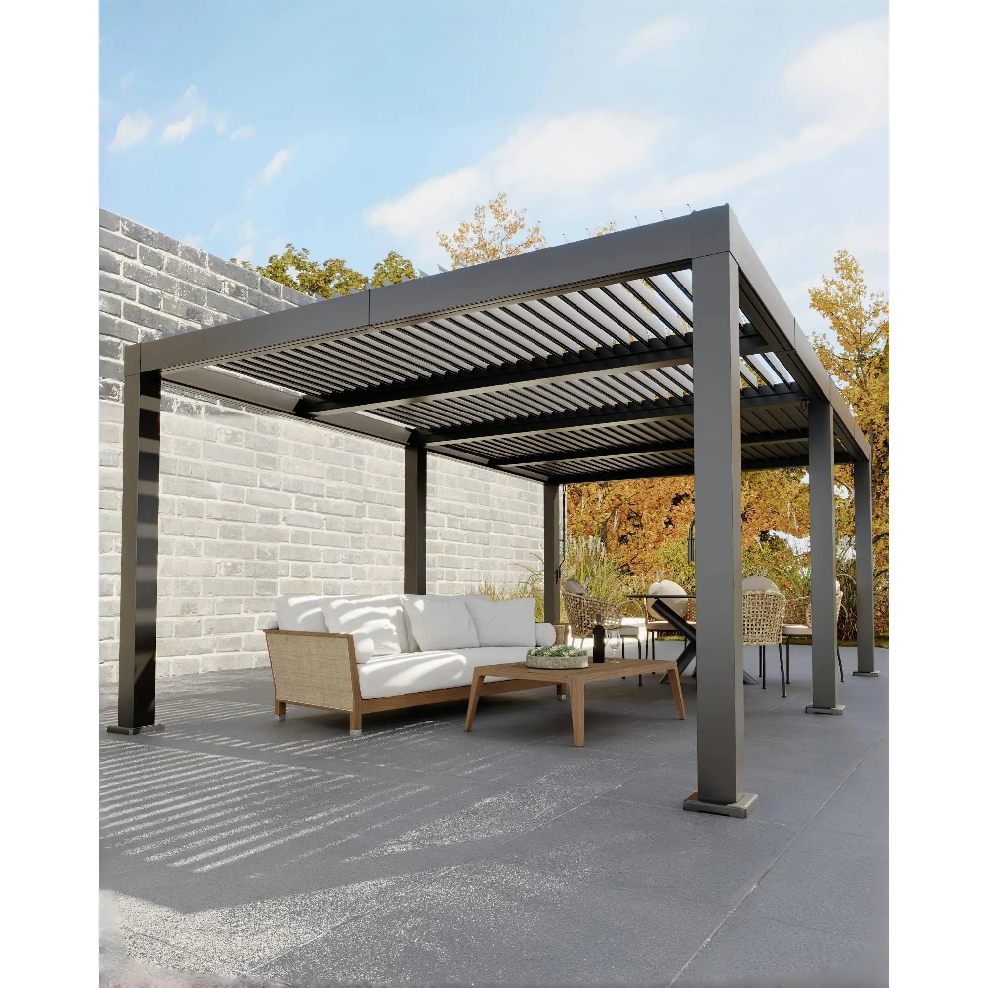 Rectangular All-Aluminum Adjustable Louvered Pergola - Reinforced Pre-Drilled Frame, Integrated Drainage System, Wind-Resistant Hardtop Deck Canopy for Patio Outdoor Use