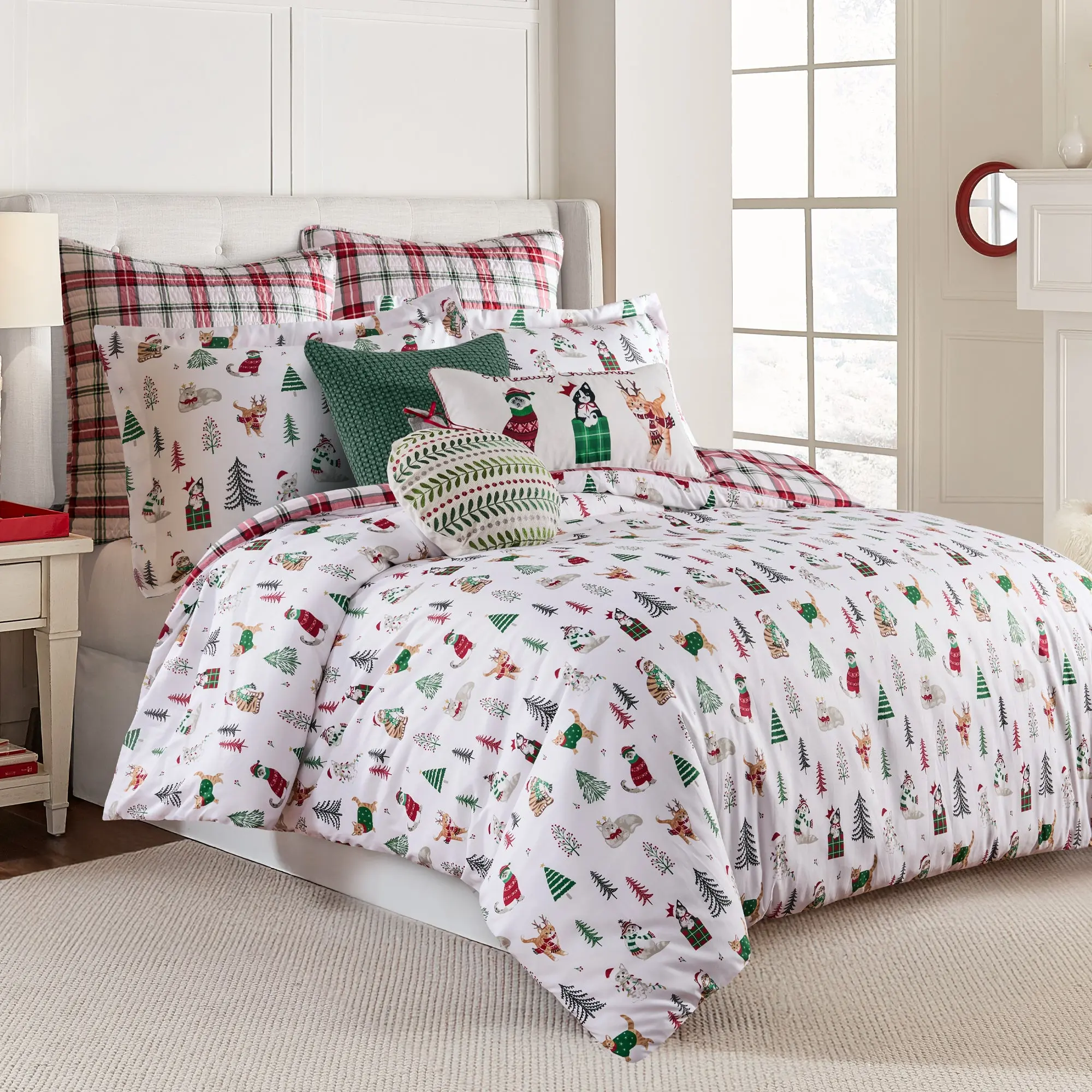 Comfy Bedding Set - Meowy Christmas Themed, Multi-Size Holiday Nights Textile, Christmas Cheer Bedroom Bedding Sets Collections, Polyester Fill