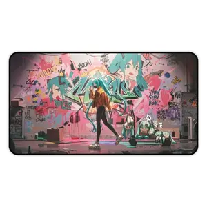 Miku H Desk Mat: Anime Graffiti Art Mouse Pad and Playmat Design, Glowing Night Desk Mat
