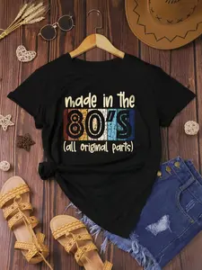 Women's Letter & Figure Print Round Neck Tee, Lady Summer Clothes Women Short Sleeve Crew Neck T-Shirt for Daily Wear, Casual Summer Top for Women