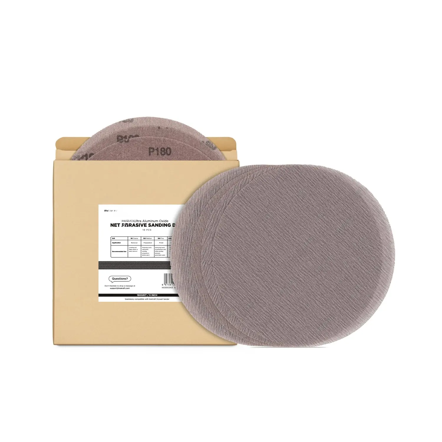 Mesh Abrasive 9 inch Drywall Sander Sandpaper, Dust-Free Hook and Loop Drywall Sanding Disc (180 grit - 10 count)