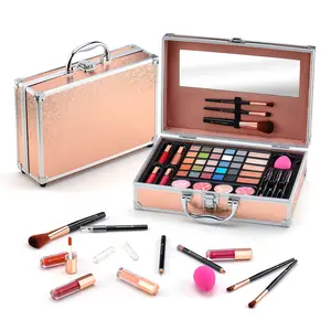 Makeup Kit for Women,All in One Makeup Gift Set for Girls in Cosmetic Train Case With Mirror,Full Starter Cosmetic Kit Includes Eyeshadow Palette,Lipgloss,Blushes