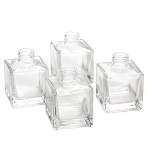 Set of 4 Square Glass Diffuser Bottles 3.25 High for Reed Diffusers 0-500 ml Clear Design Ideal for Home Fragrance DIY Projects