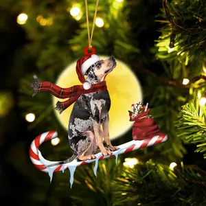 Catahoula-Leopard On The Candy Cane Christmas 2D Flat Ornament, Xmas Dog Ornaments
