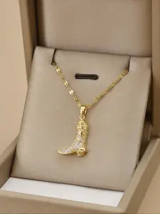 Women's Western Cowboy Boot Pendant Necklace, Boho Style Necklace, Stainless Steel Hollow Out Design, Vintage Unique Fashion Jewelry Accessory