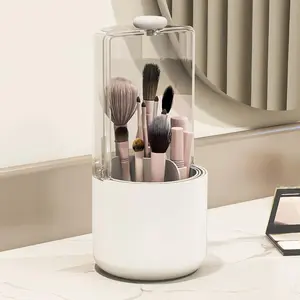 Makeup Organizer with Lid 360 Rotating Clear Dustproof  Boxes Vanity Desktop Bathroom Countertop vanity dresser Toothbrush Holder Spinning Brush Holder Gift Ideas Valentine 14th birthday gift Thanksgiving  Christmas gift
