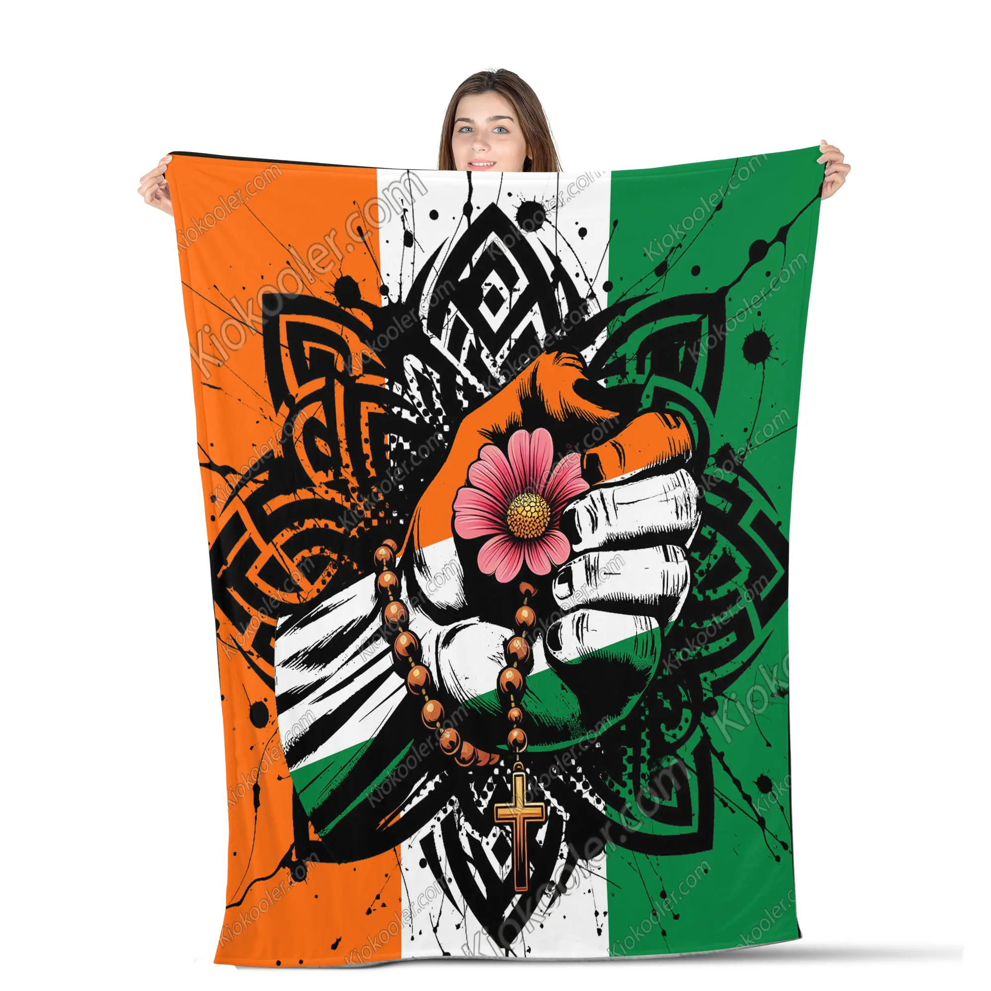 Celtic Blanket, Ireland Flag and Hand Celtic All Season Blanket, Celtic Decor, Gifts For Celtic Lovers, Sofa Throw Blanket Comfort Warmth Soft Blanket Fleece Blanket, Sherpa Blanket