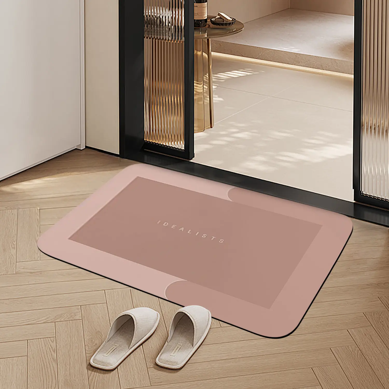 Bath Mat - Water-Absorbent Soft Fabric Non-Slip Durable Classic Geometric Square Bathroom Accessory, Kitchen Area Rug for Bathroom, Entryway, Absorbent Foot Mat, Quick Drying Bath Mat