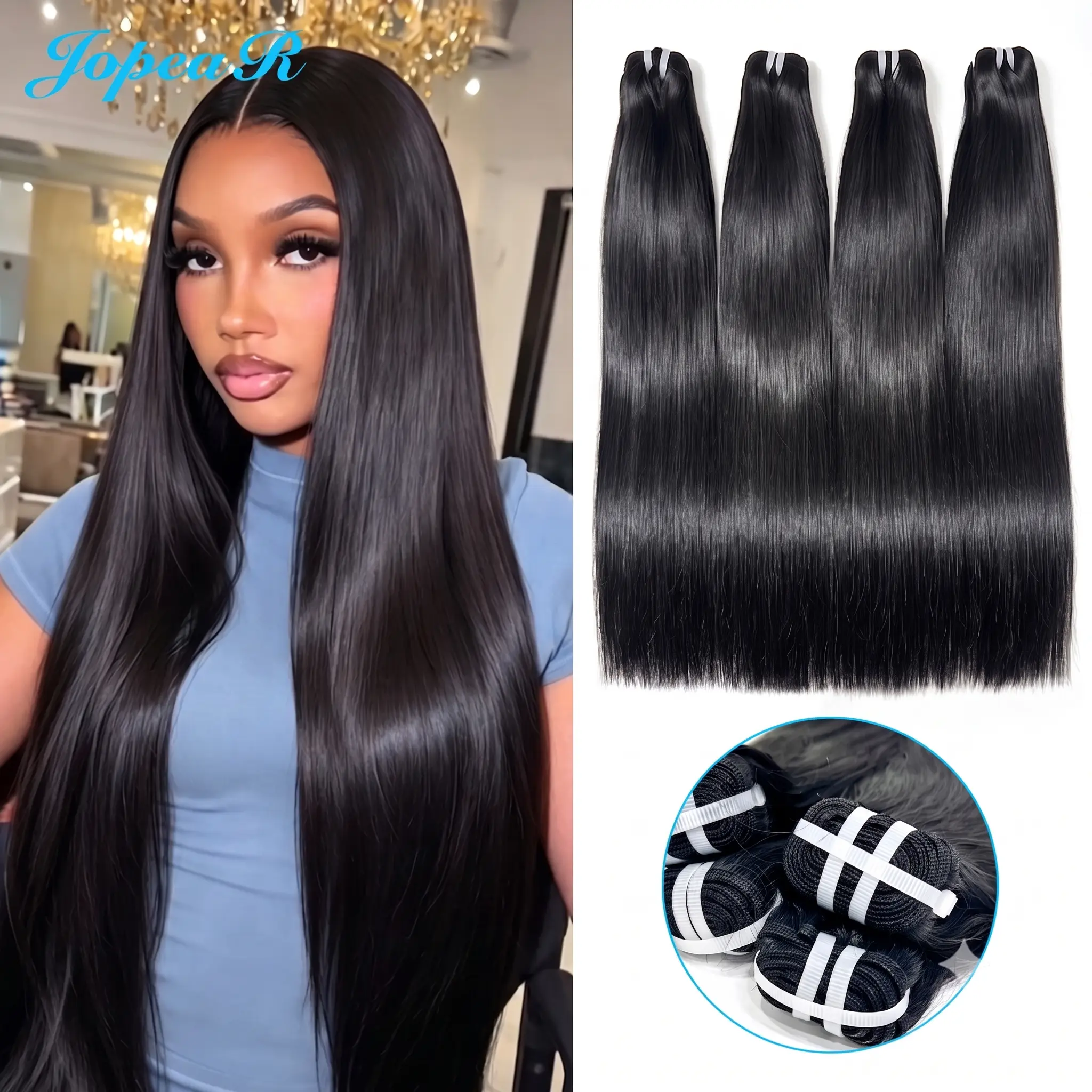 JOPEAR Vietnamese 100% Unprocessed Raw Hair Bundles Extensions Bone Straight Human Hair 12 20 24 Inches Hair Weave Bundles Natural Color Virgin Hair Extensions Frizz-Free No Tangle 4 Bundles Deal