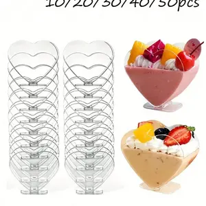 Transparent Plastic Dessert Cup, Plastic Clear Cups, Mini Heart-Shaped Bowl, Perfect for Party Snacks, Fruit Parfait, Mousse, Pudding, Ice Cream, Wedding, Holiday Gifts