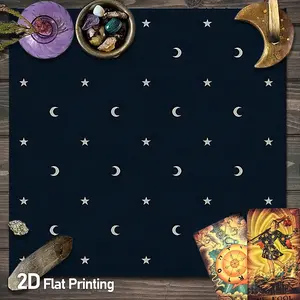 Minimalist Night Sky Tarot Card Tablecloth - Stars and Crescent Moons Tablecloth Celestial Night Sky Gaming Tablecloth - Psychic Readings Divination Witchcraft Oracle Cards Astrology Altar Cloths Pendulum Crystal Grid Meditation Table Cloths